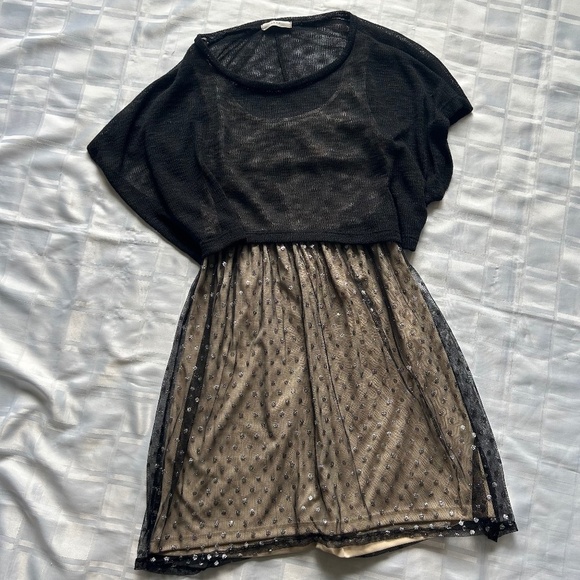 LUSH Black & Nude Dress with Metallic Polkadot Details - Picture 13 of 13